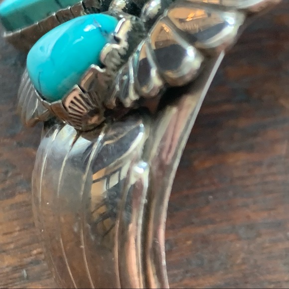 Navajo Turquoise and Sterling Wide Cuff Bracelet - Picture 11 of 16